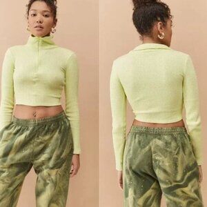 BDG Neon Waffle Knit Quarter Zip Crop Top
